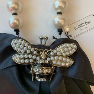Lorren Bell 🐝 French Bee Bag Clutch Pearl  Silky Satin Bow Ribbon CHIC Purse 🖤